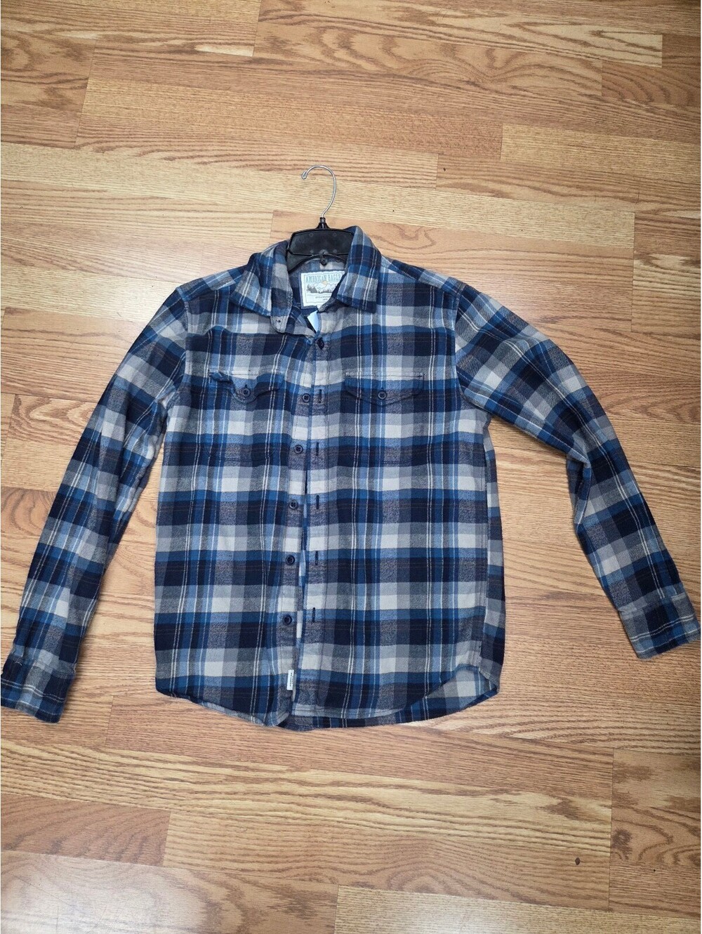 American Eagle Blue and Beige Plaid Flannel Shirt XS